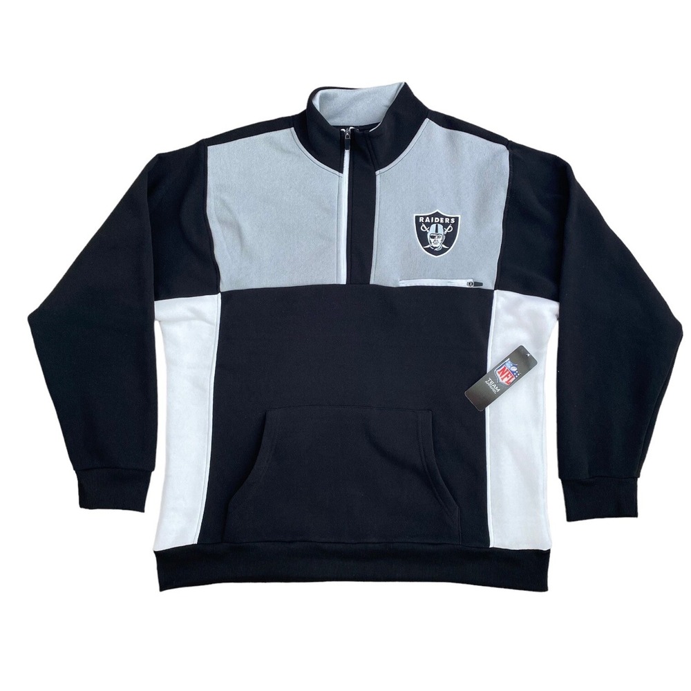 Las Vegas Raiders 1/4 Zip Fleece Pullover Jacket Men L Mock Neck Color Block NWT